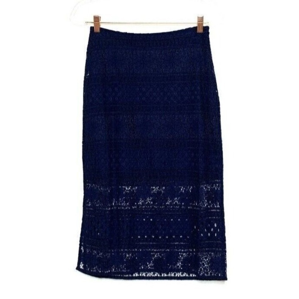 Paris Sunday Skirt Women Small Navy Blue Lace Lined NWT Sheath Pencil Illusion